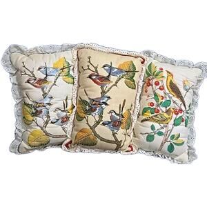 Set of 3 Bird Pillows 3D Rustic Nature Cabin Den 9x12"